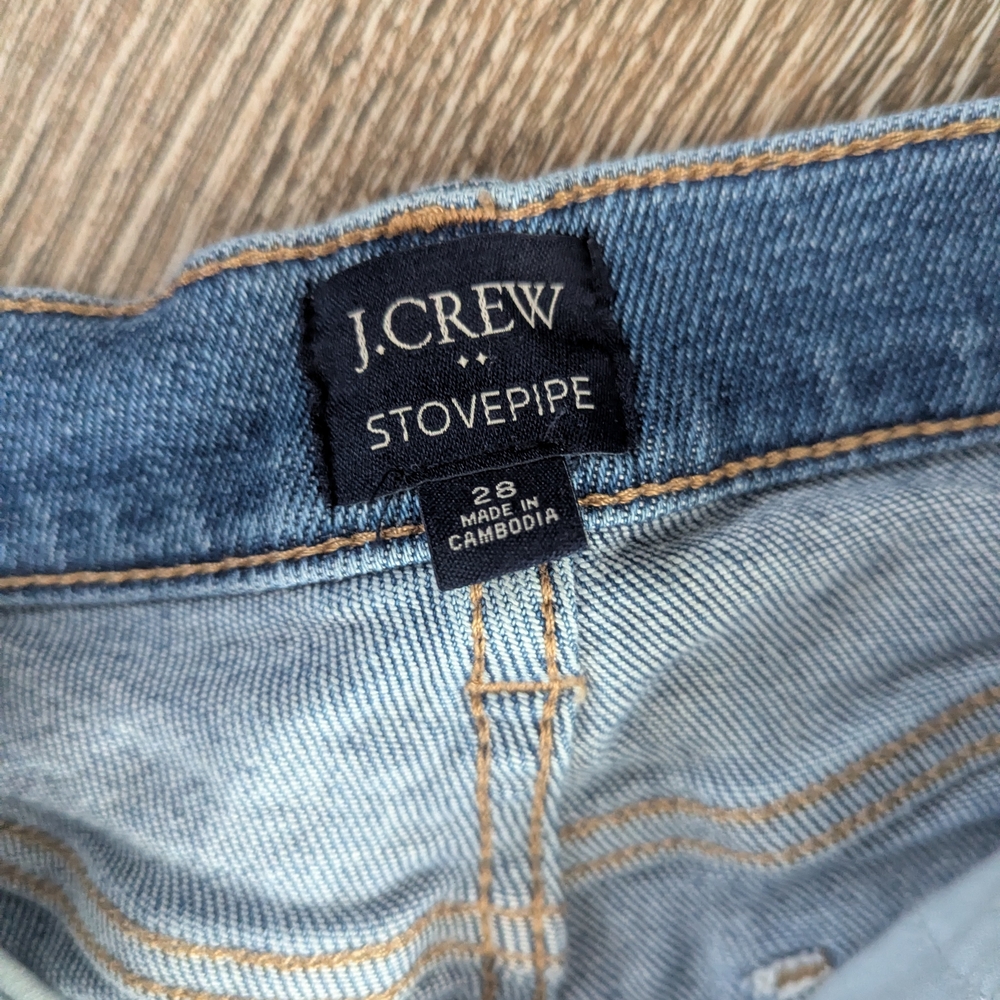 J.Crew Stovepipe Jeans Raw Hem Straight Leg Ankle High Rise Size 28 X 26 - Picture 13 of 13